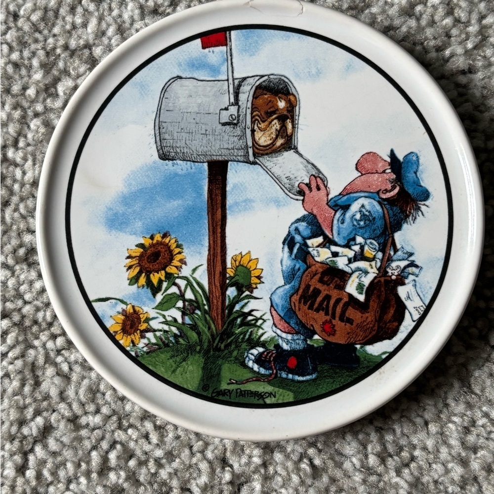 Whimsical Mailman Art Glass Plate GARY PATTERSON.